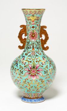 Vase with Dragon-Shaped Handles, Qing dynasty (1644-1911), Qianlong reign, prob. late 18th cent. Creator: Unknown