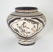 Vase with Figural and Floral Decoration, Yuan dynasty (1279-1368), 14th century. Creator: Unknown