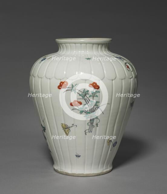 Vase with Floral, Insect, Bird, and Chinese Designs: Kakiemon Type, late 17th century. Creator: Unknown.