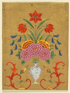 Vase with flower arrangement and scrollwork, c. 1750-1800. Creator: Unknown