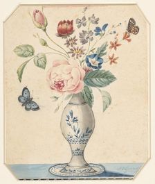 Vase with flowers and a blue butterfly, 1800-1900. Creator: LW Garrison