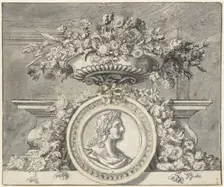 Vase with flowers, and a medallion, c.1692-c.1749. Creator: Jan van Huysum