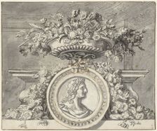 Vase with flowers, and a medallion, c.1692-c.1749. Creator: Jan van Huysum