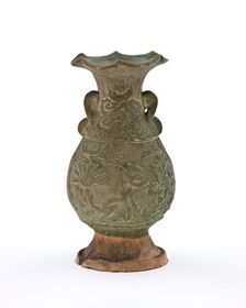 Vase with fluted mouth and molded floral design, 1300-1350. Creator: Unknown