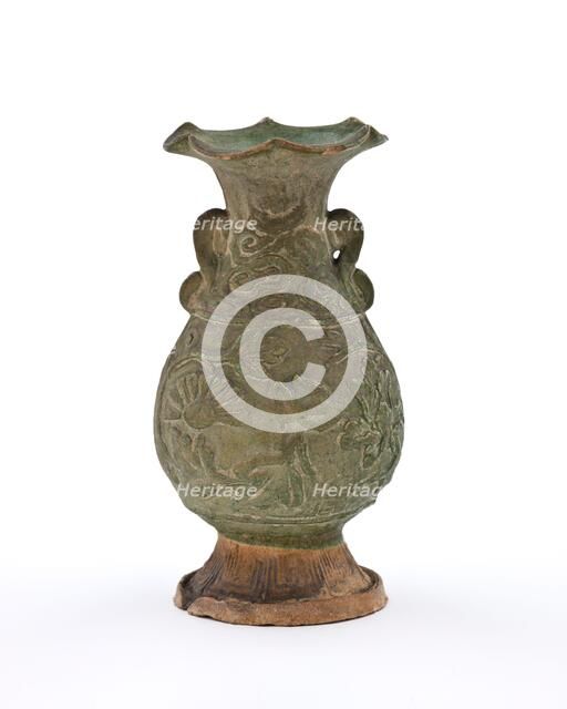Vase with fluted mouth and molded floral design, 1300-1350. Creator: Unknown.
