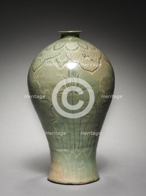 Vase with Inlaid Lotus and Reed Design, 1300s. Creator: Unknown.