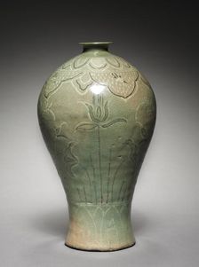 Vase with Inlaid Lotus and Reed Design, 1300s. Creator: Unknown