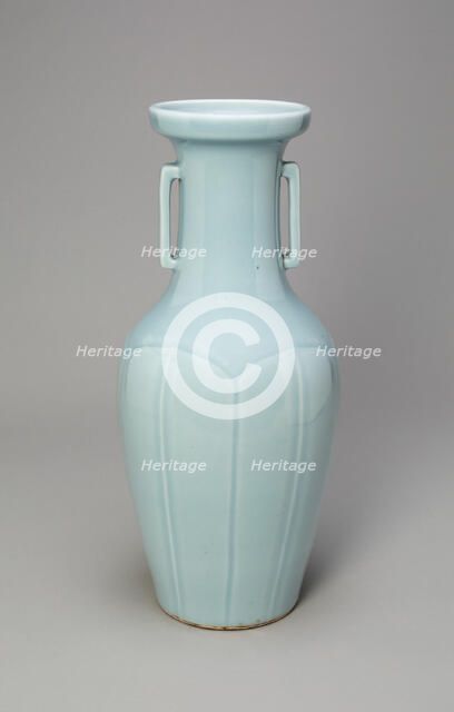Vase with Rectangular Handles, Qing dynasty (1644-1911), Qianlong reign (1736-1795). Creator: Unknown.