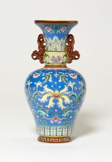 Vase with Two Tiger-Shaped Handles, Qing dynasty, Qianlong reign mark and period, late 18th century. Creator: Unknown