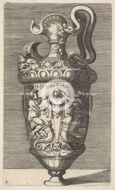 Vase with Two Winged Figures Draping a Term, 17th century. Creator: Rene Boyvin.