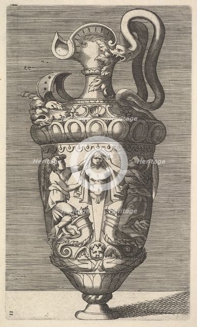 Vase with Two Winged Figures Draping a Term, 17th century. Creator: Rene Boyvin.