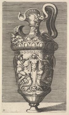 Vase with Two Winged Figures Draping a Term, 17th century. Creator: Rene Boyvin