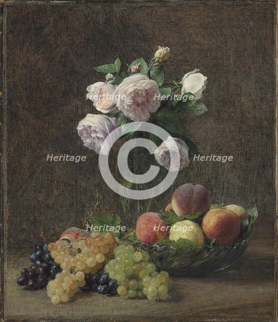 Vase de roses, pêches et raisins, 1894. Artist: Fantin-Latour, Henri (1836-1904)