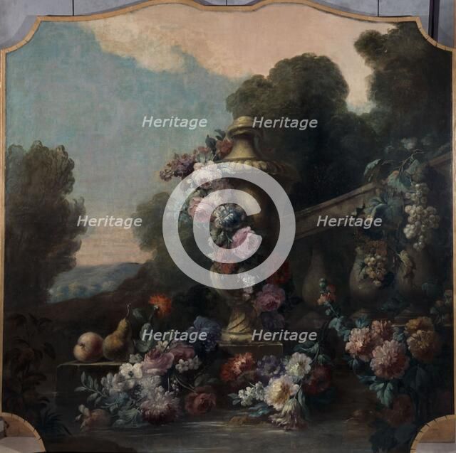 Vase, flowers, and fruit in a landscape, 1911. Creator: Felix Boutreux.