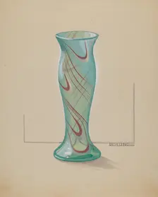 Vase (Green with Red Swirl), c. 1937. Creator: Elizabeth Dimling