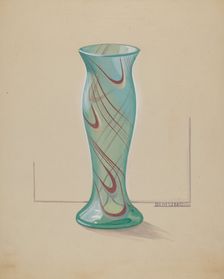 Vase (Green with Red Swirl), c. 1937. Creator: Elizabeth Dimling