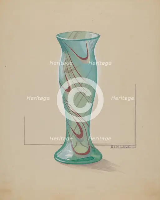 Vase (Green with Red Swirl), c. 1937. Creator: Elizabeth Dimling.