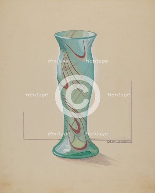 Vase (Green with Red Swirl), c. 1937. Creator: Elizabeth Dimling.