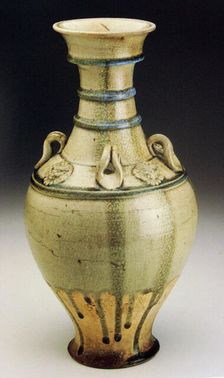 Vase (Hu) with Horizontal Bands, Loop Handles, and Lionlike Medallions, Sui dynasty (581-618). Creator: Unknown