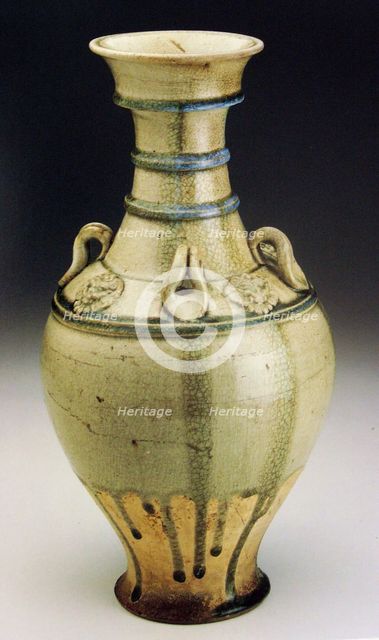 Vase (Hu) with Horizontal Bands, Loop Handles, and Lionlike Medallions, Sui dynasty (581-618). Creator: Unknown.