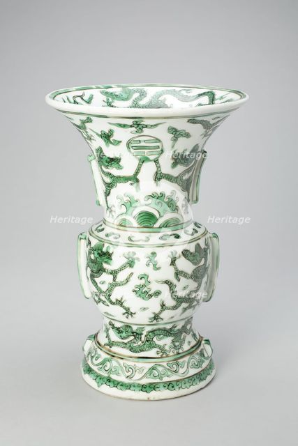 Vase in the Form of a Bronze Wine Vessel, with Dragons, Waves, and Trigrams..., (1573-1620). Creator: Unknown.