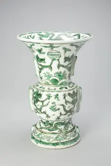Vase in the Form of a Bronze Wine Vessel, with Dragons, Waves, and Trigrams..., (1573-1620). Creator: Unknown