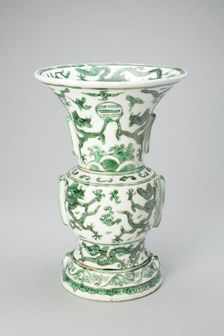 Vase in the Form of a Bronze Wine Vessel, with Dragons, Waves, and Trigrams..., (1573-1620). Creator: Unknown