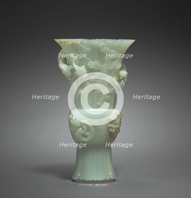 Vase in Form of Archaic Zun with Dragons in Relief, 1736-1795. Creator: Unknown.