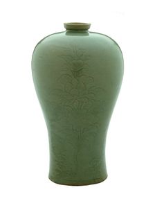 Vase(Maebyong) with Lotus Sprays and Cloud Scrolls, Korea, Goryeo dynasty (918-1392), 12th century. Creator: Unknown