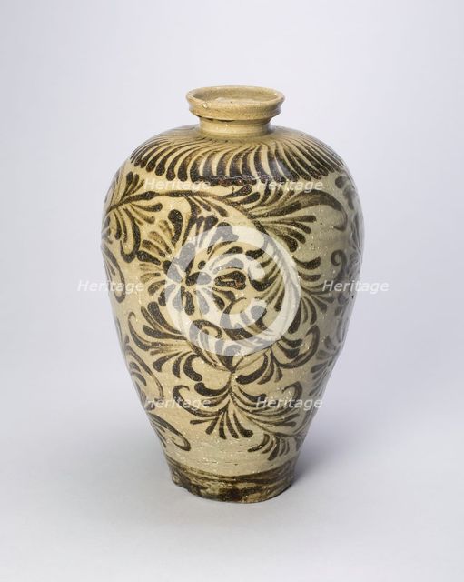 Vase (Maebyong) with Stylized Floral Sprays, Korea, Goryeo dynasty (918-1392), 12th century. Creator: Unknown.