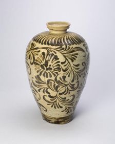 Vase (Maebyong) with Stylized Floral Sprays, Korea, Goryeo dynasty (918-1392), 12th century. Creator: Unknown