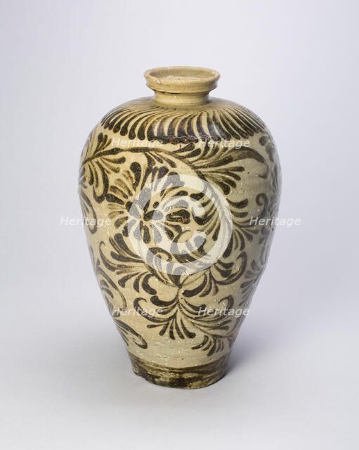 Vase (Maebyong) with Stylized Floral Sprays, Korea, Goryeo dynasty (918-1392), 12th century. Creator: Unknown.