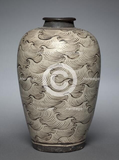 Vase (Meiping) with Waves, 1200s-1300s. Creator: Unknown.