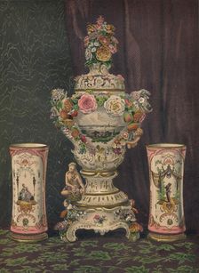 Vase of Dresden Porcelain and Pair of Porcelain Beakers 1863. Artist: Robert Dudley