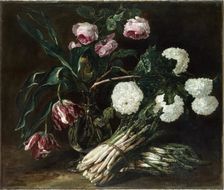 Vase of Flowers and two Bunch of Asparagus, c. 1650