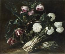 Vase of Flowers and Two Bunches of Asparagus, 1650. Creator: Jan Fyt