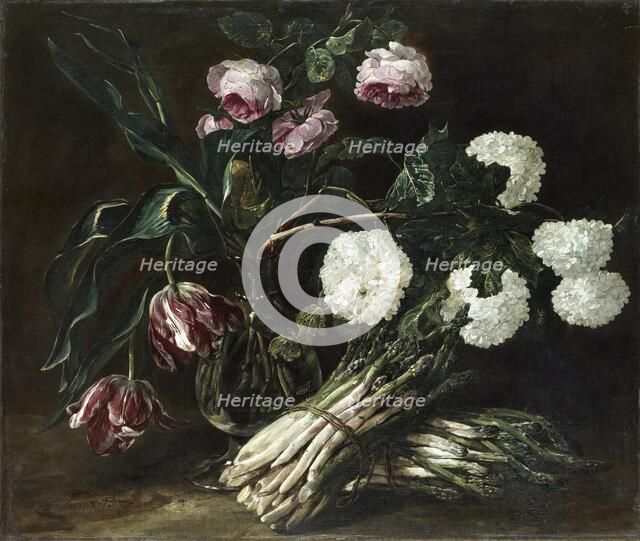Vase of Flowers and Two Bunches of Asparagus, 1650. Creator: Jan Fyt.