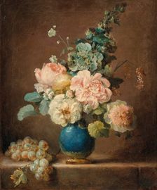 Vase of flowers and grapes on an entablature, 1781. Creator: Vallayer-Coster, Anne (1744-1818)