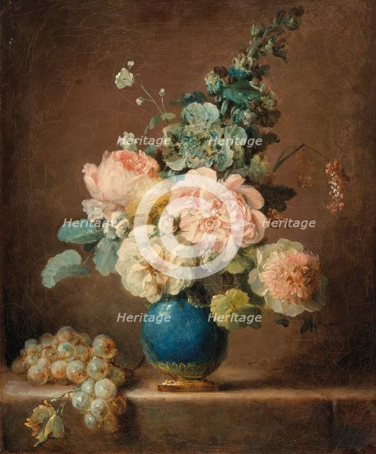 Vase of flowers and grapes on an entablature, 1781. Creator: Vallayer-Coster, Anne (1744-1818).