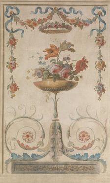 Vase of Flowers Resting on Foliate Scrolls, 1770-90. Creator: French Painter , 18th century