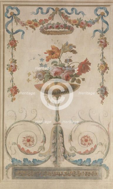 Vase of Flowers Resting on Foliate Scrolls, 1770-90. Creator: French Painter , 18th century .