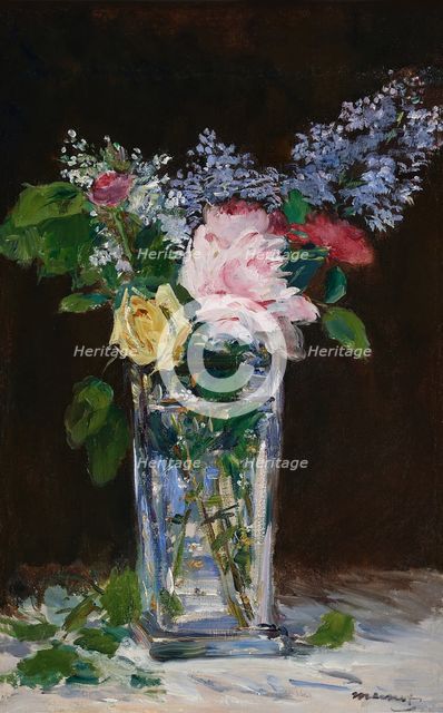 Vase of flowers, roses and lilacs, 1882. Creator: Edouard Manet.