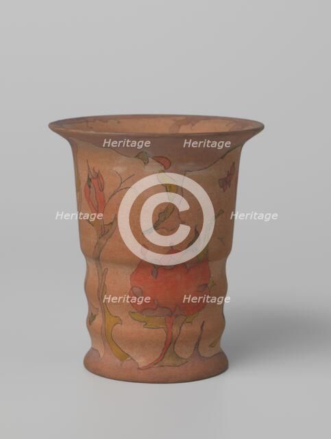 Vase polychrome painted with watercolour on light brown stock, c.1920-c.1922. Creator: Plateelbakkerij Zuid-Holland.