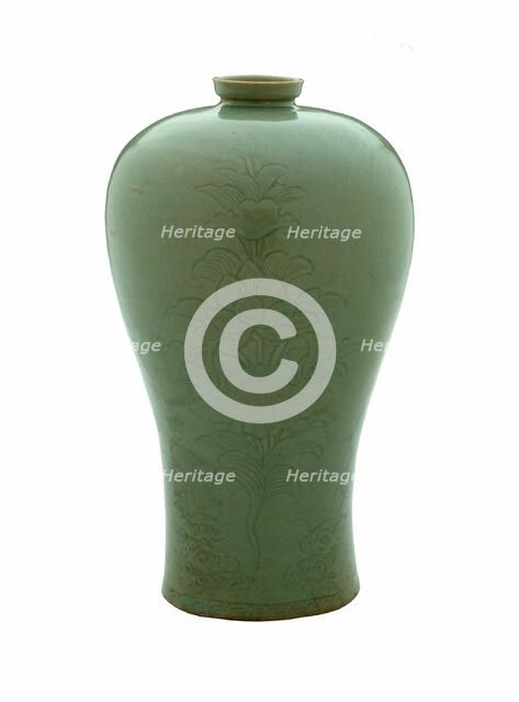 Vase(Maebyong) with Lotus Sprays and Cloud Scrolls, Korea, Goryeo dynasty (918-1392), 12th century. Creator: Unknown.