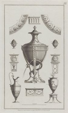 Vases and Ornament Designs, nos. 200-208 ("Designs for Various Ornaments," pl..., February 29, 1782. Creator: Michelangelo Pergolesi