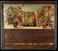 Vases of flowers and a botanic garden with Saint Peter. Creator: Thomas O'Brien