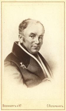 Vasilii Andreevich Zhukovskii, head-and-shoulders portrait, facing right, between 1880 and 1886. Creator: Unknown