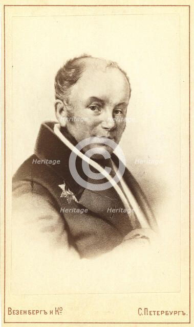 Vasilii Andreevich Zhukovskii, head-and-shoulders portrait, facing right, between 1880 and 1886. Creator: Unknown.