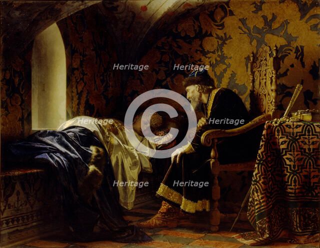 Vasilisa Melentyevna and Tsar Ivan the Terrible, 1875. Artist: Sedov, Grigori Semyonovich (1836-1884)