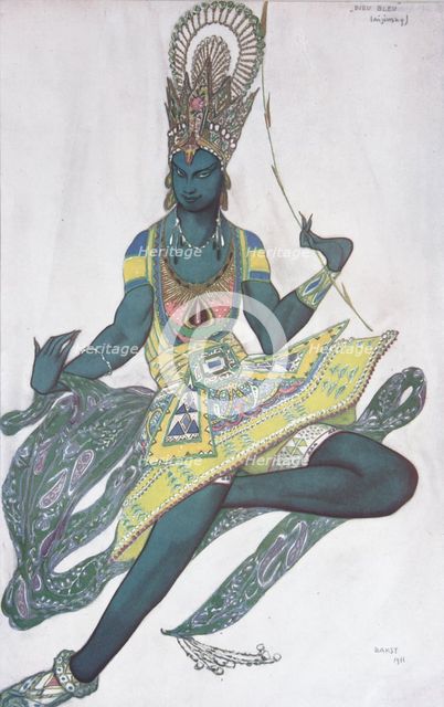 Vaslav Nijinsky. Costume design for the Ballet Blue God by R. Hahn, 1912. Artist: Bakst, Léon (1866-1924)